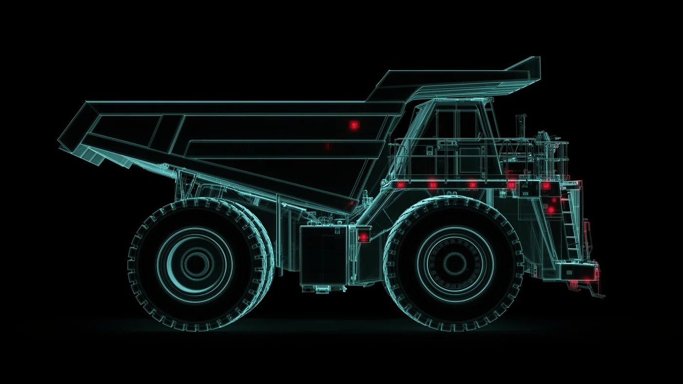 Digital twin wireframe of a mining haul truck