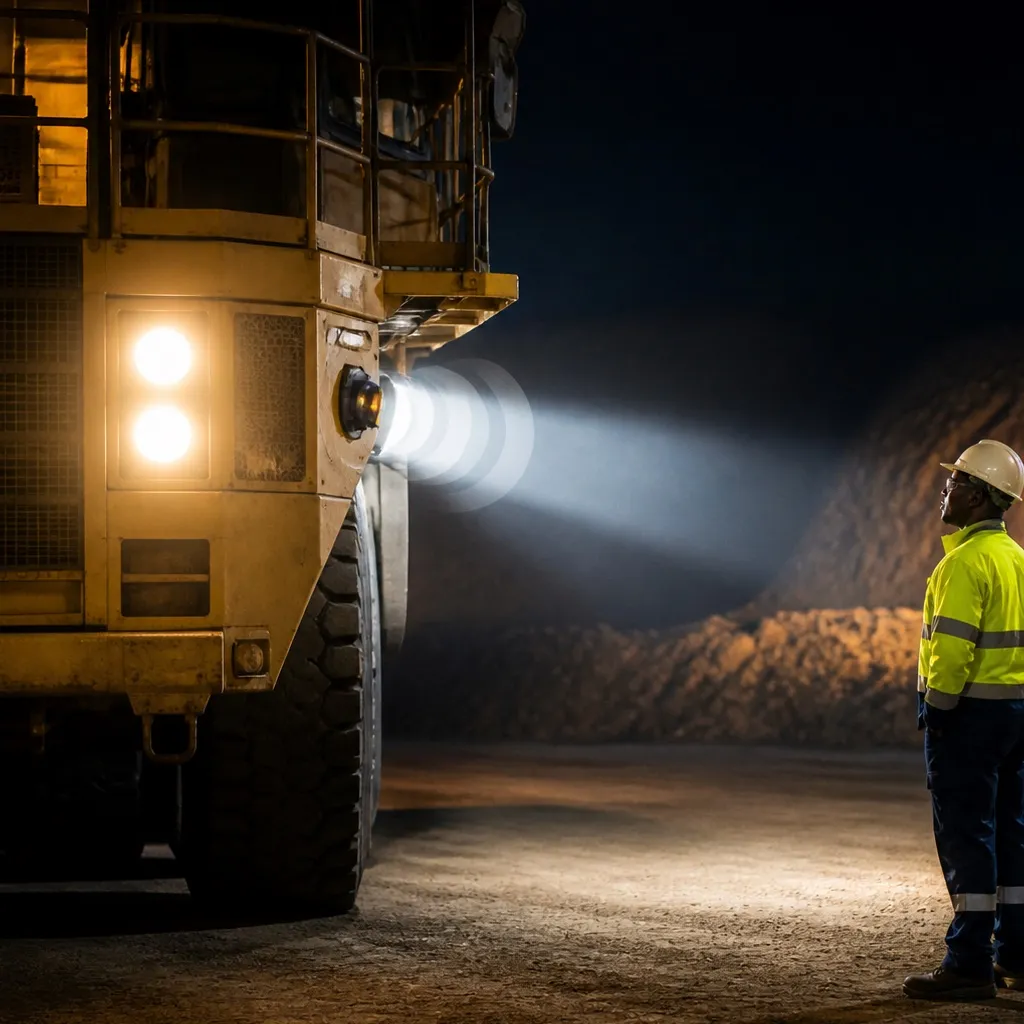Pedestrian detection system operating beside a haul truck at a surface mine